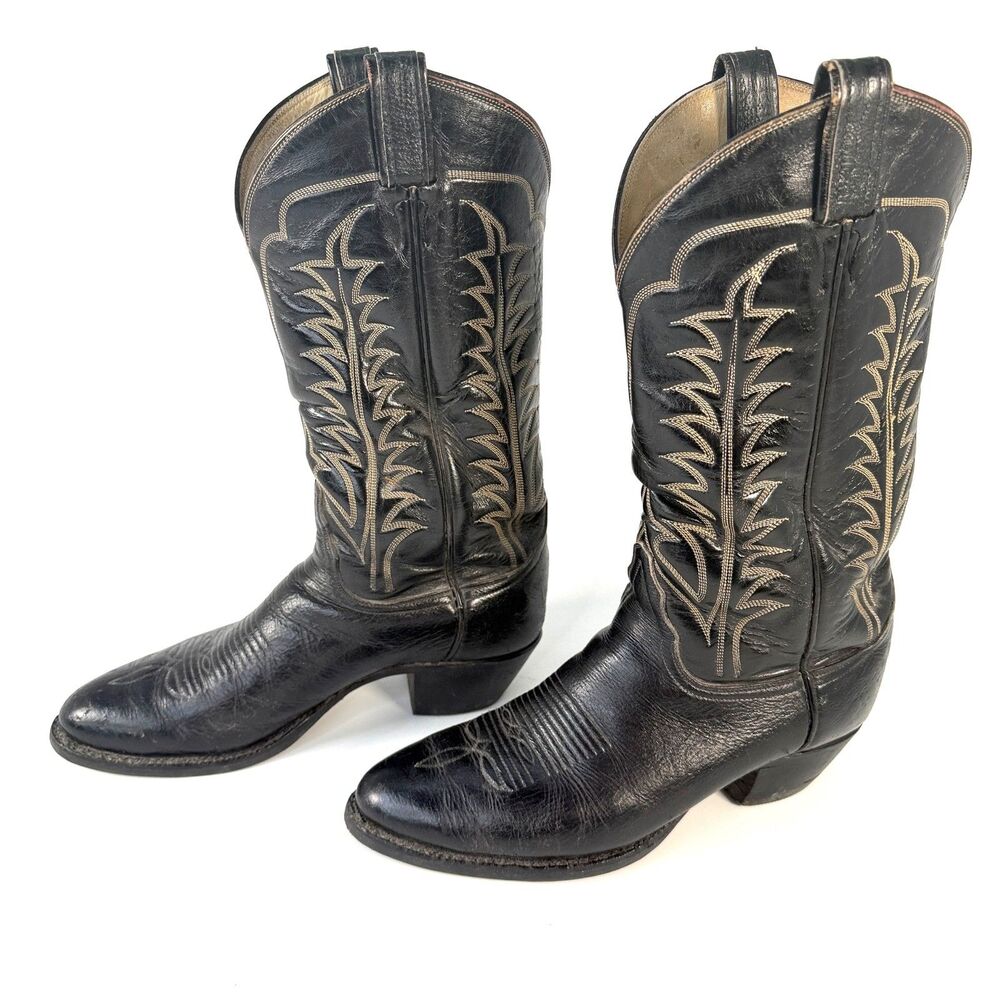 Tony Lama Black Leather Cowboy Western Boots Style B120 Mens Size 8 D Vibram